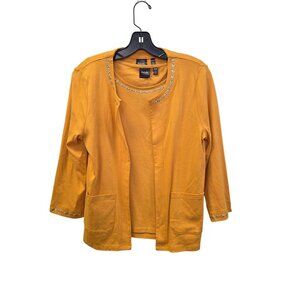 Rafaella Womens M Embellished Yellow Cardigan & Tank Twin Set 3854